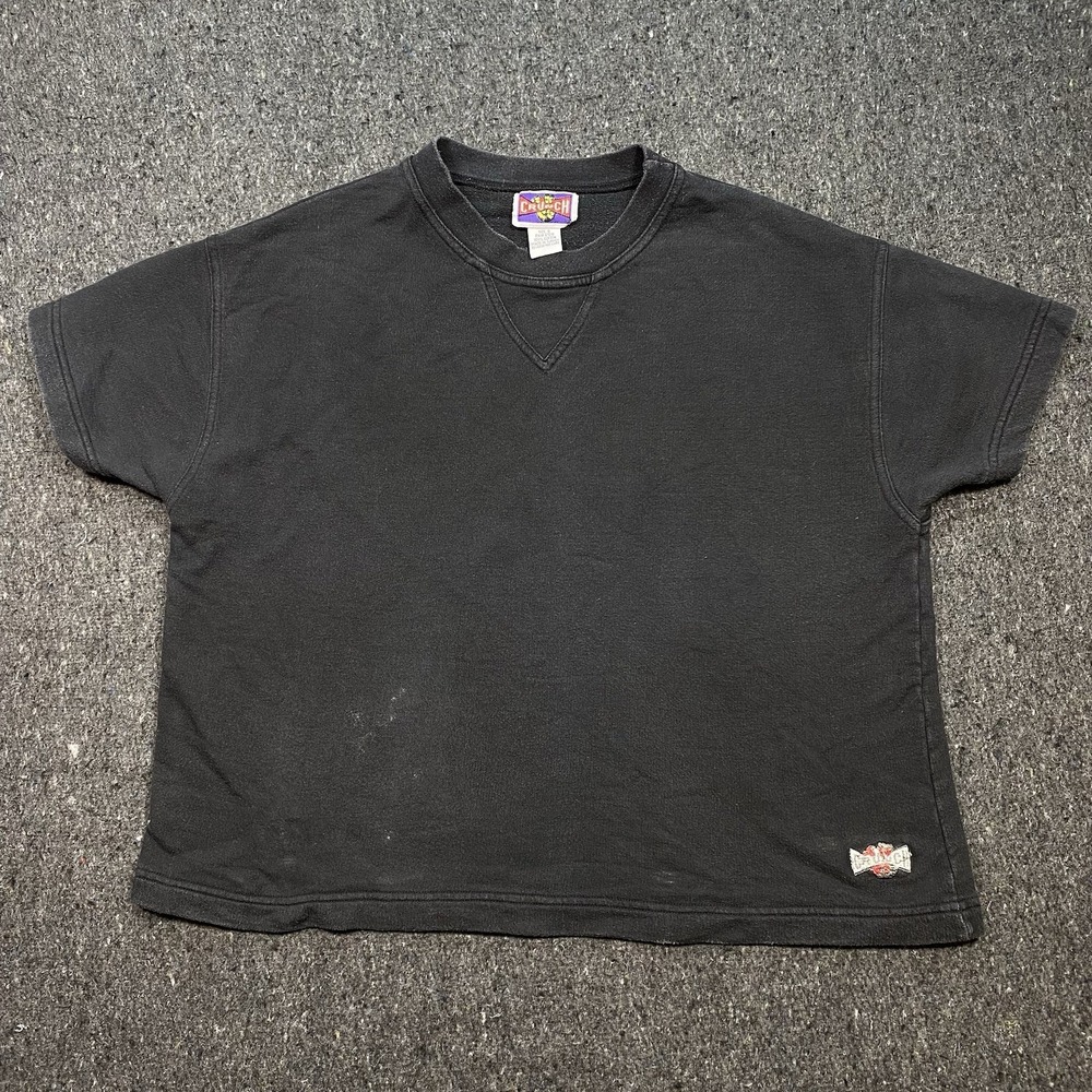 Crunch‎ Gym Short Sleeve Sweatshirt Sz S Mens 90s Grunge Boxy V Stitch TShirt
